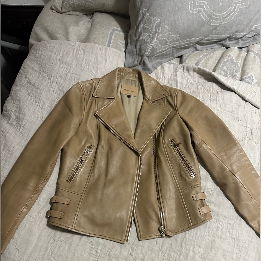 Massimo dutti camel colored leather jacket